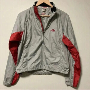 The North Face  grey red cropped quarter zip jacket